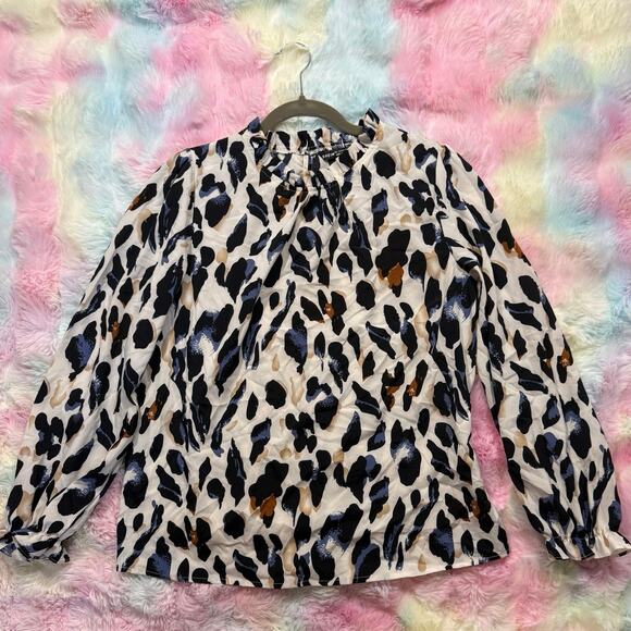 SHEIN Leopard Print Long Sleeve Blouse Neutral Size L - Picture 7 of 10